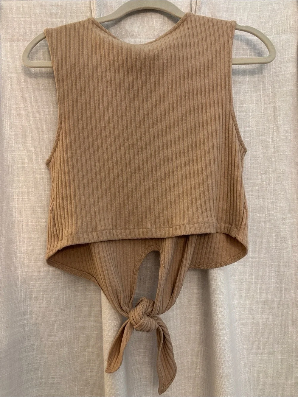Zara Trafaluc S/S18 Ribbed Tie-Front Tank Top - Tan, Medium - Picture 3 of 5